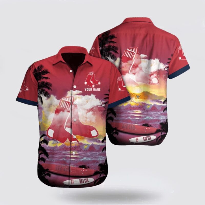 Customized MLB Boston Red Sox Hawaiian Shirt Wave Pattern For Fan MLB
