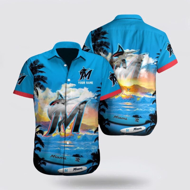 Customized MLB Miami Marlins Hawaiian Shirt Perfect Fusion Baseball For Fan MLB
