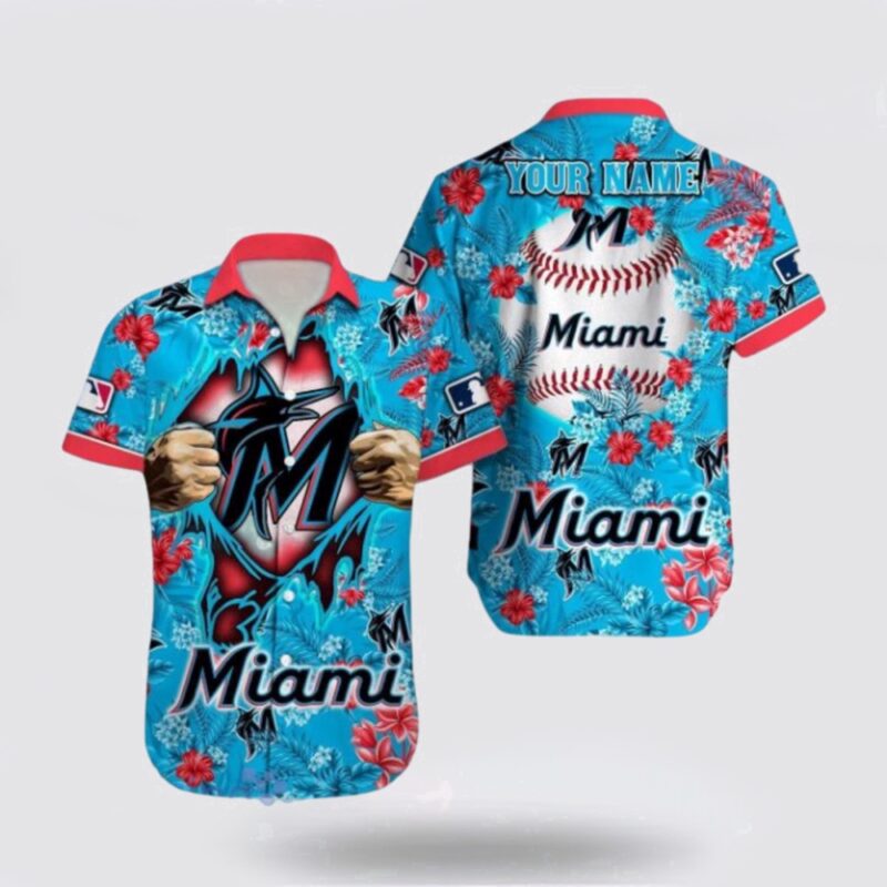Customized MLB Miami Marlins Hawaiian Shirt Tropical Pattern For Fan MLB