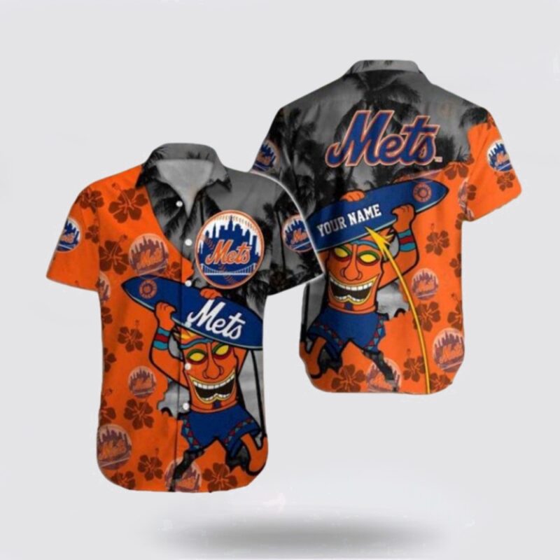 Customized MLB NewYork Mets Hawaiian Shirt Orange Button Up Beach Shirt For Fan MLB
