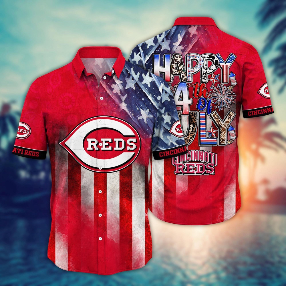 MLB Cincinnati Reds Hawaii Shirt Independence Day Trendy Hawaiian Tops For Cool Fans