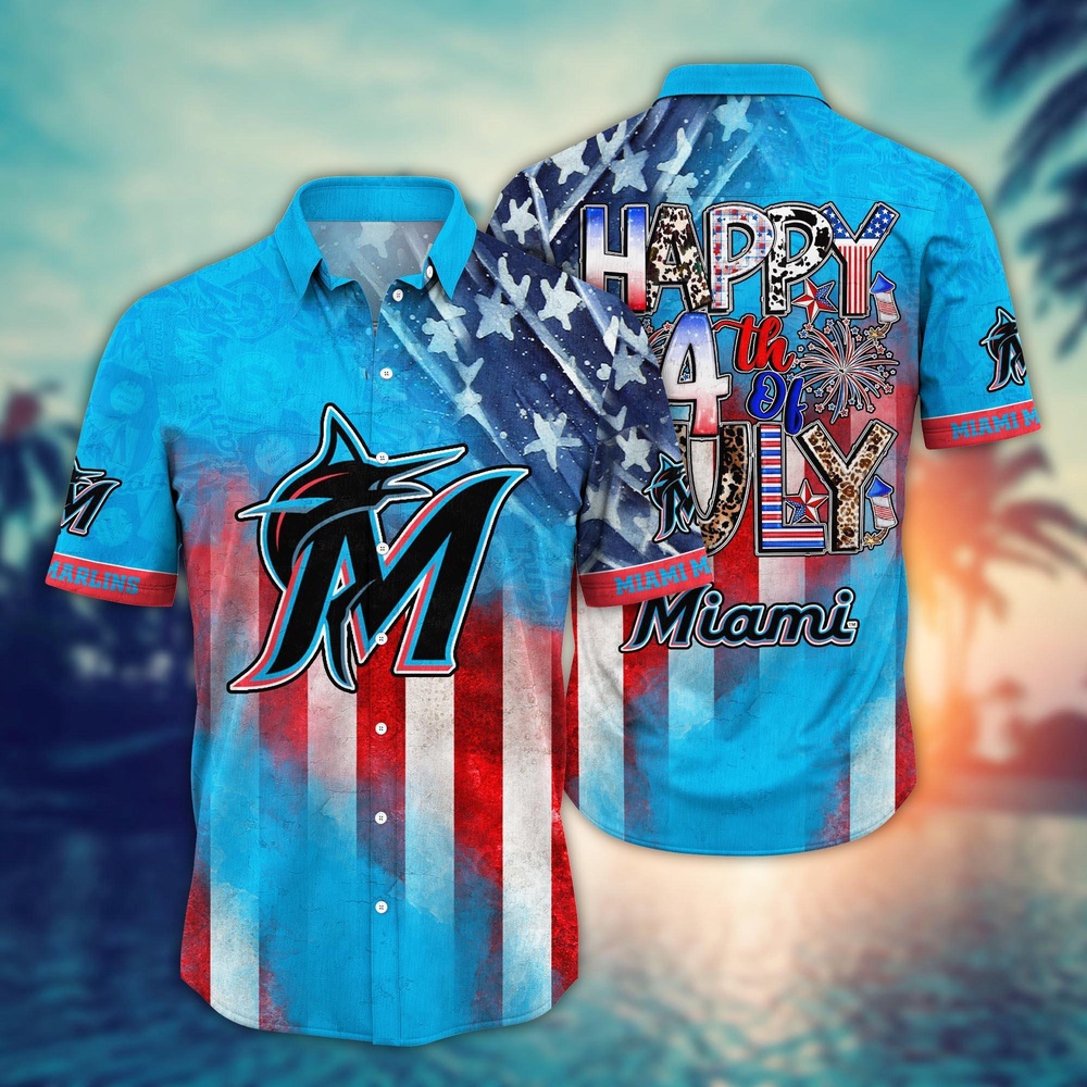 MLB Miami Marlins Hawaii Shirt Independence Day Trendy Hawaiian Tops For Cool Fans