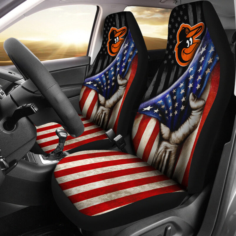 MLB Baltimore Orioles Car Seat Covers US Flag