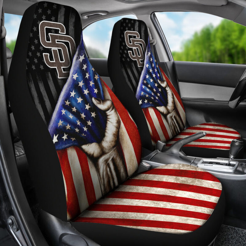 MLB San Diego Padres Hand Pulling American Flag Car Seat Covers