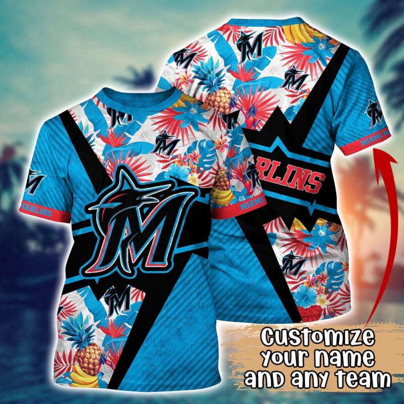Customized MLB Miami Marlins 3D T-Shirt Aloha Vibes For Sports Enthusiasts