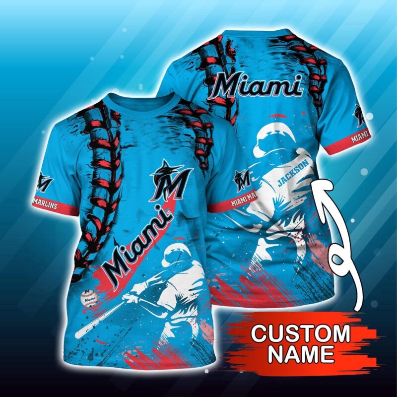 Customized MLB Miami Marlins 3D T-Shirt Sunset Slam Chic For Sports Enthusiasts