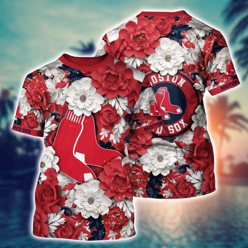 MLB Boston Red Sox 3D T-Shirt Flower Tropical For Sports Enthusiasts