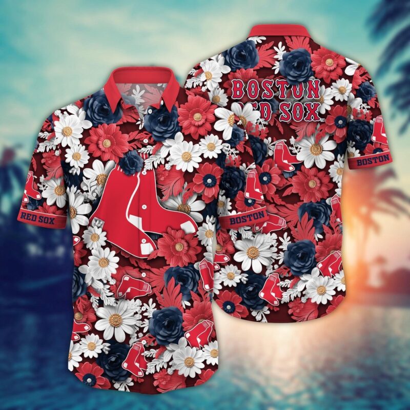 MLB Boston Red Sox Hawaiian Shirt Flower Floral Fusion Fashion For Fans