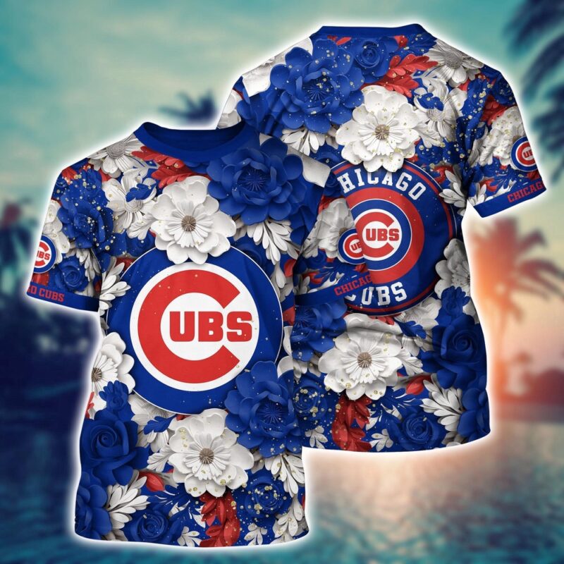 MLB Chicago Cubs 3D T-Shirt Flower Tropical For Sports Enthusiasts