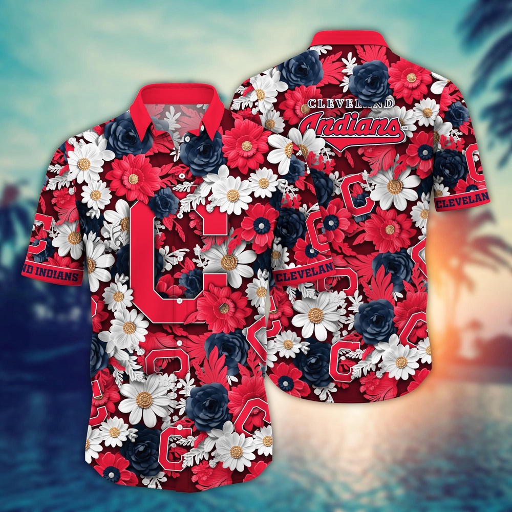 MLB Cleveland Indians Hawaiian Shirt Flower Floral Fusion Fashion For Fans