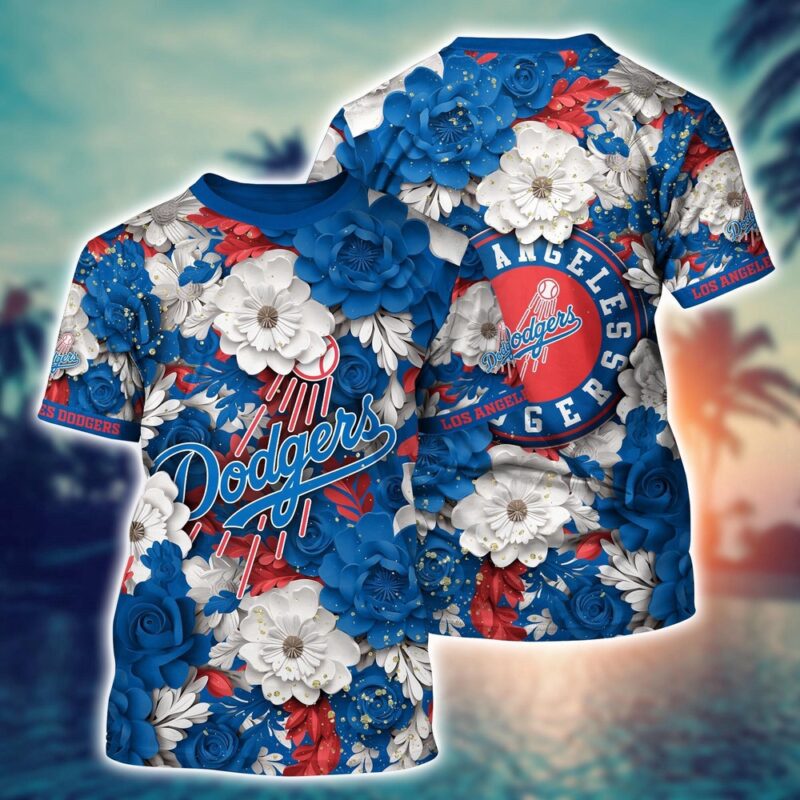 MLB Los Angeles Dodgers 3D T-Shirt Flower Tropical For Sports Enthusiasts