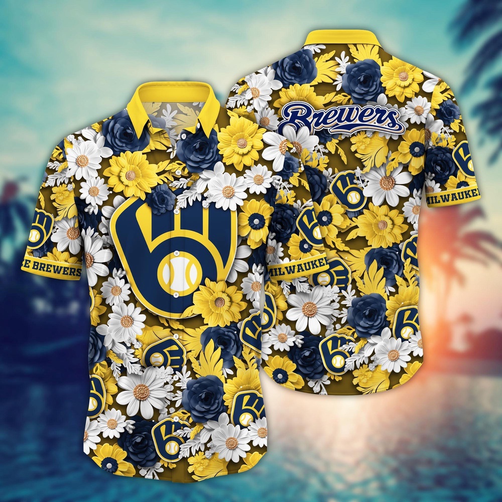 MLB Milwaukee Brewers Hawaiian Shirt Flower Floral Fusion Fashion For Fans