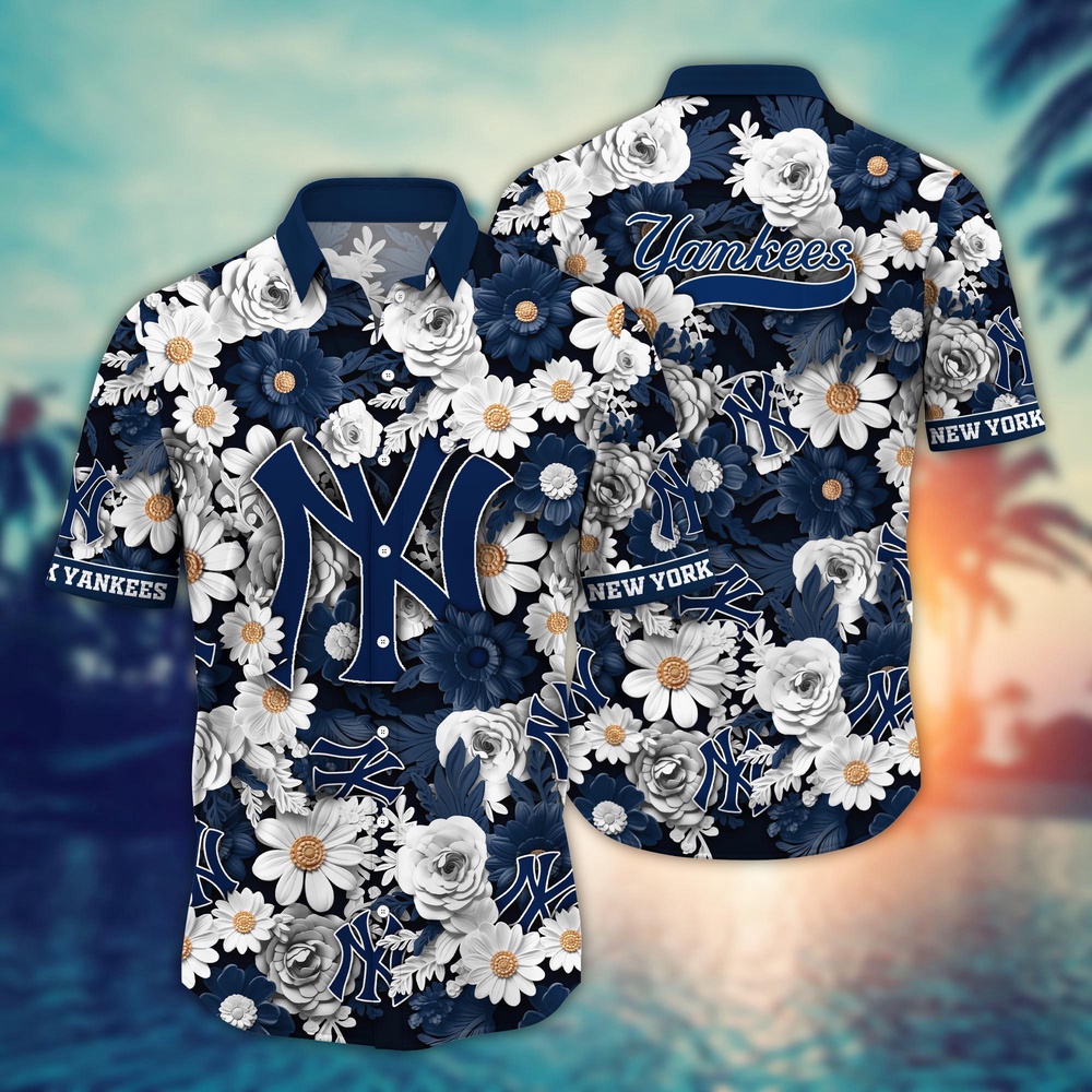 MLB New York Yankees Hawaiian Shirt Flower Floral Fusion Fashion For Fans