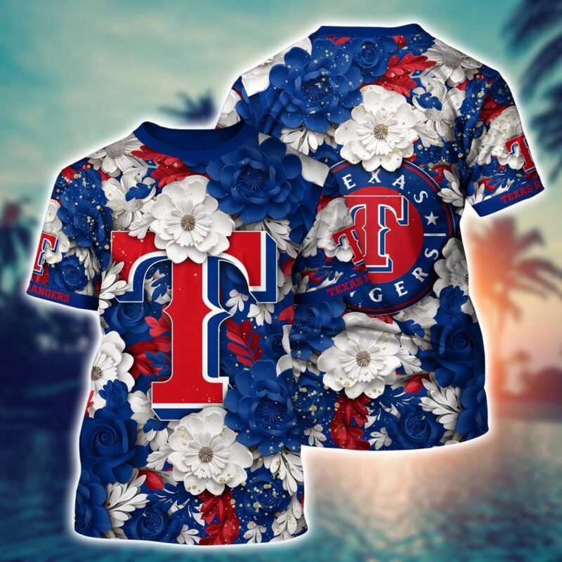 MLB Texas Rangers 3D T-Shirt Flower Tropical For Sports Enthusiasts