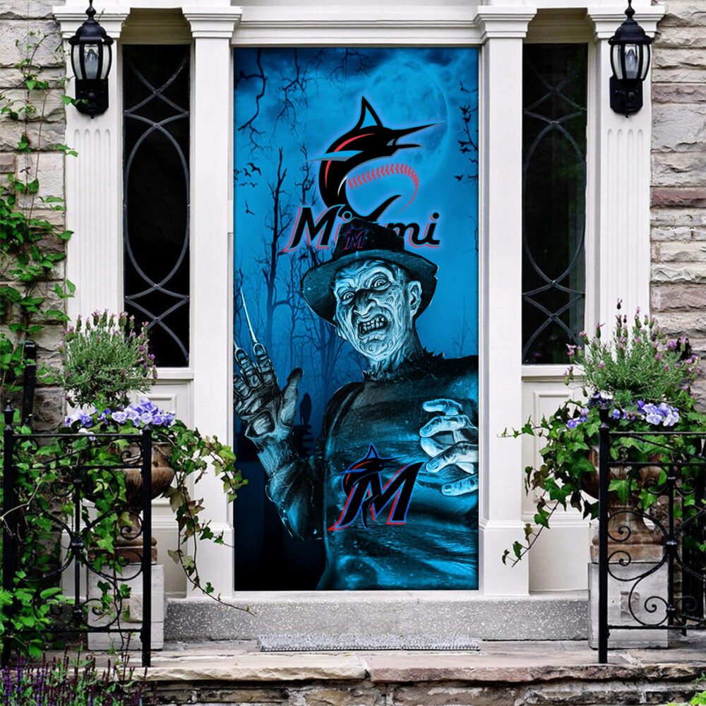 MLB Miami Marlins Door Cover Halloween Killer Freddy Krueger