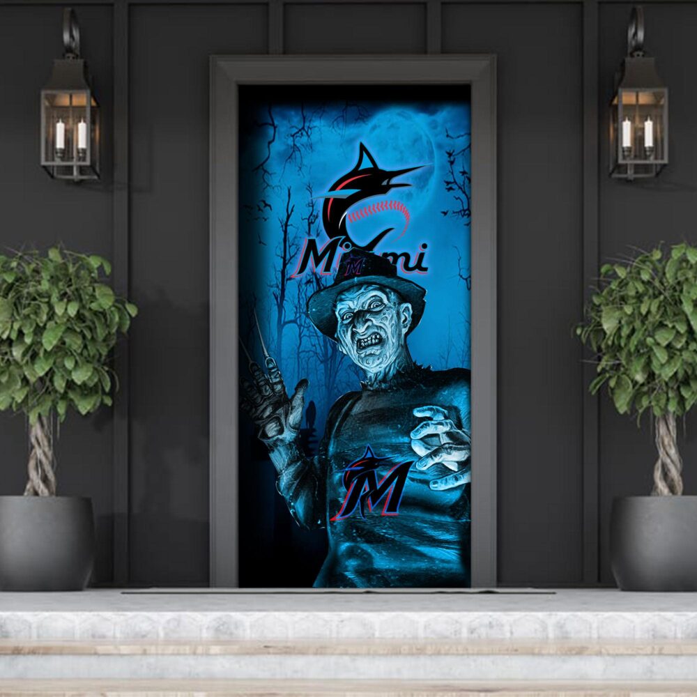 MLB Miami Marlins Door Cover Halloween Killer Freddy Krueger