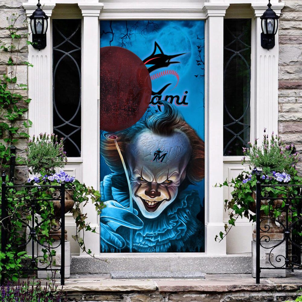 MLB Miami Marlins Door Cover Halloween Killer Pennywise