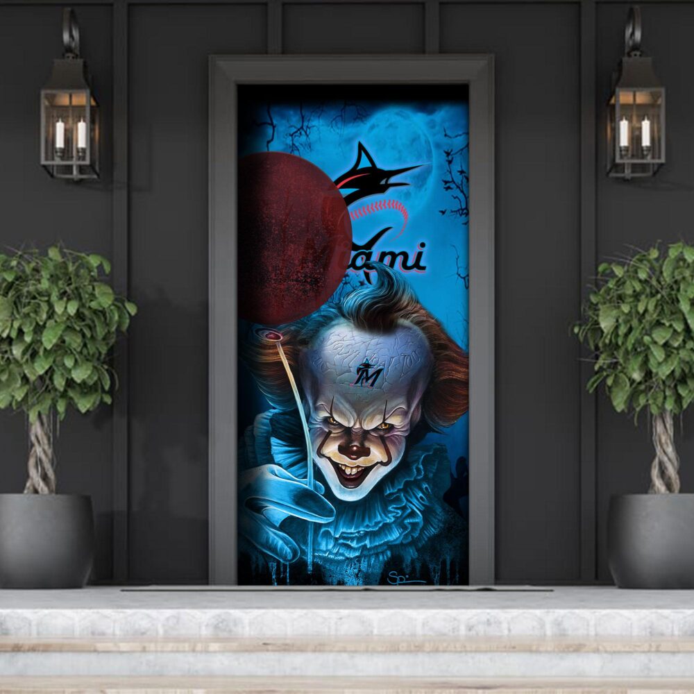 MLB Miami Marlins Door Cover Halloween Killer Pennywise