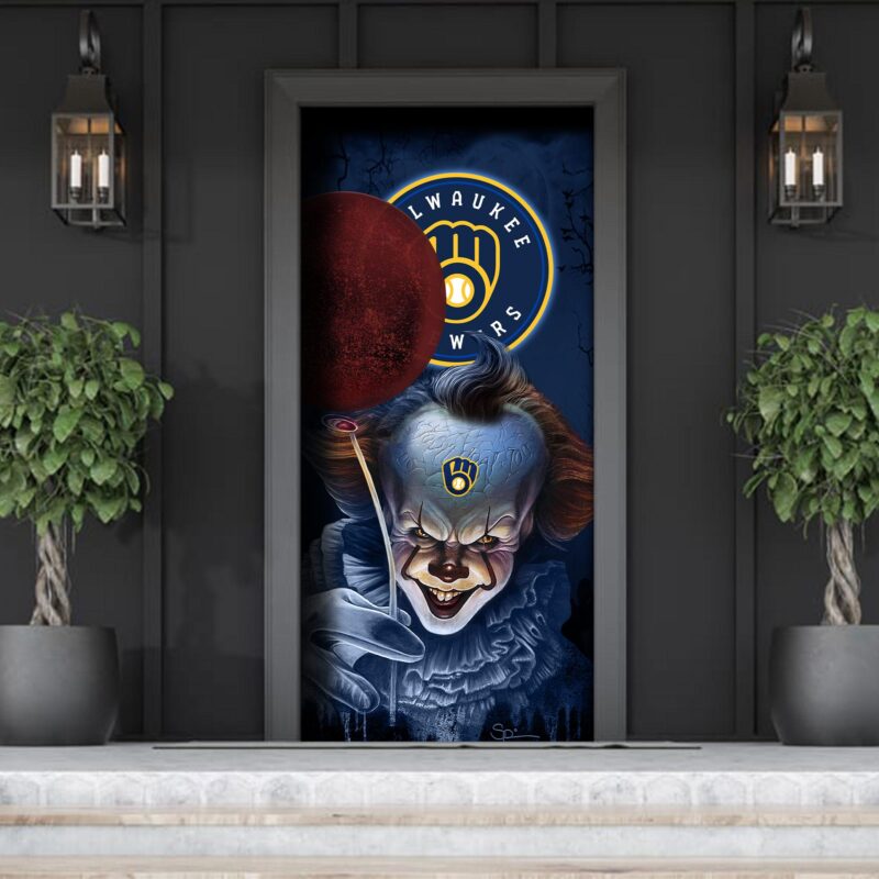 MLB Milwaukee Brewers Door Cover Halloween Killer Pennywise