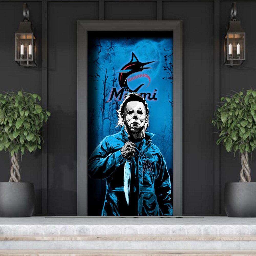 MLB Miami Marlins Door Cover Halloween Killer Michael Myers