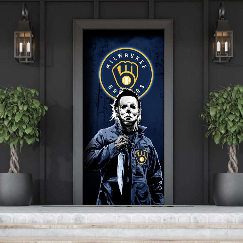 MLB Milwaukee Brewers Door Cover Halloween Killer Michael Myers