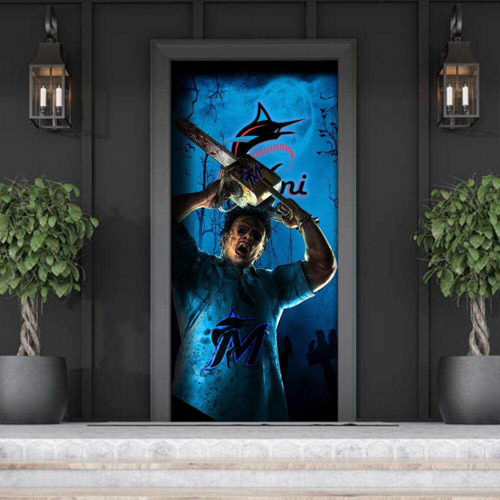 MLB Miami Marlins Door Cover Halloween Killer Leatherface