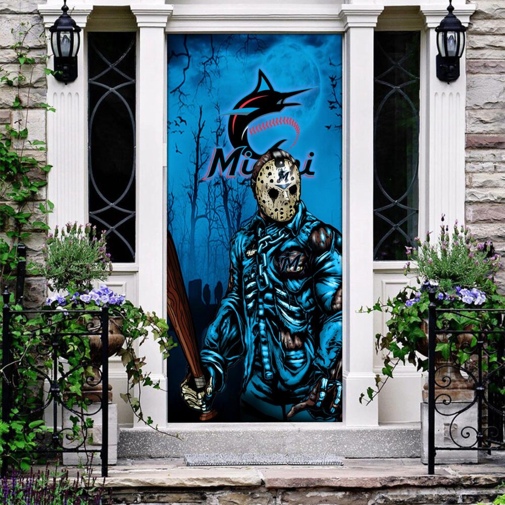 MLB Miami Marlins Door Cover Halloween Killer Jason Voorhees