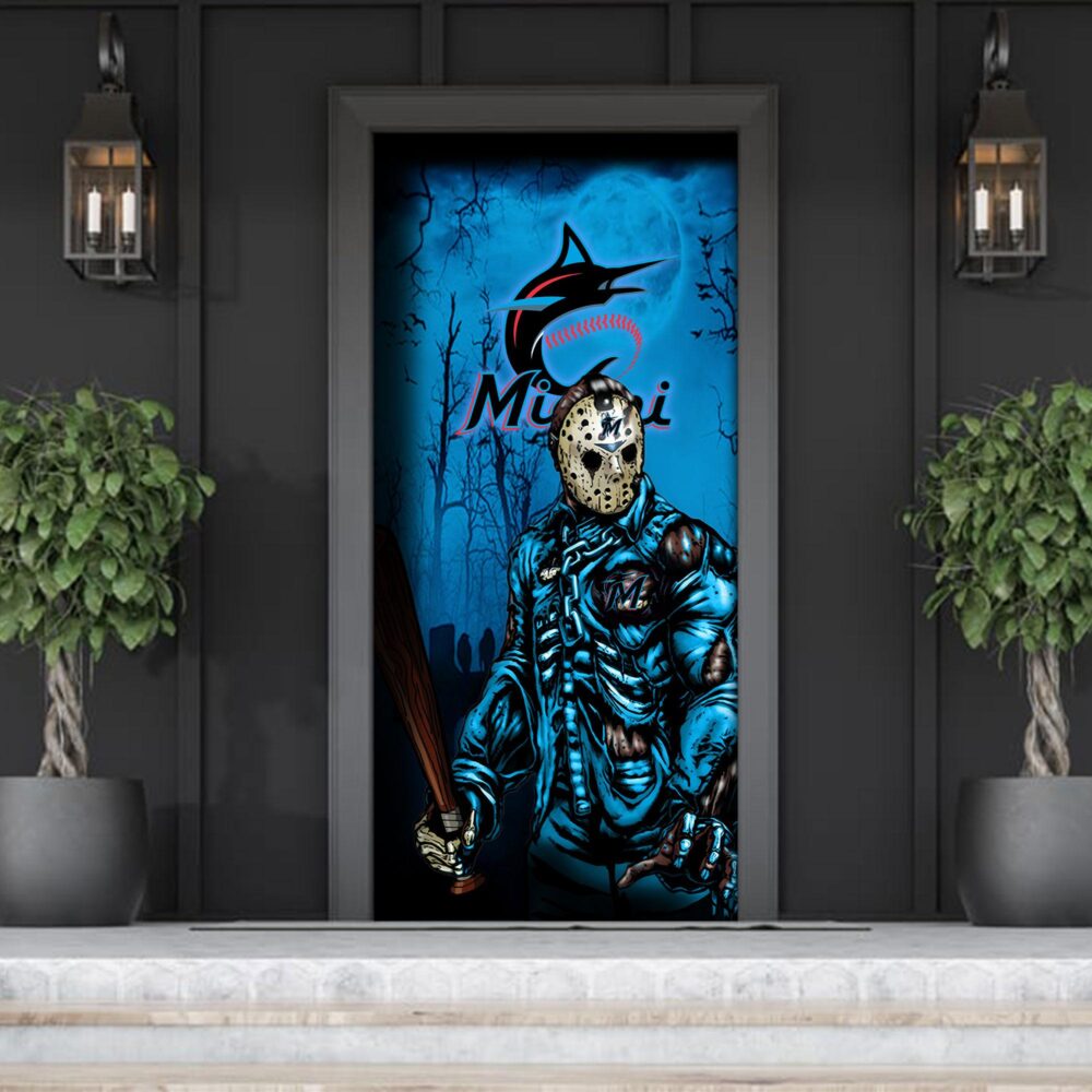 MLB Miami Marlins Door Cover Halloween Killer Jason Voorhees