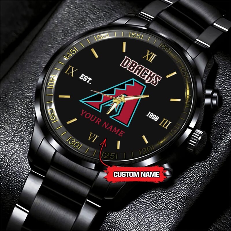MLB Arizona Diamondbacks Watch Baseball Game Time Custom Name Black Fashion Watch