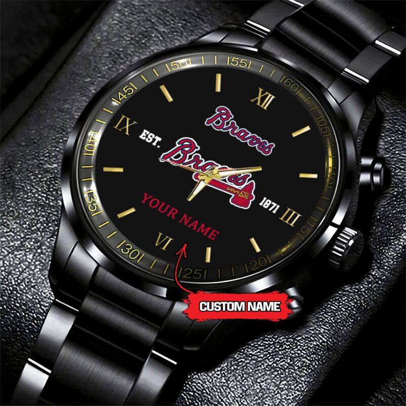 MLB Atlanta Braves Watch Baseball Game Time Custom Name Black Fashion Watch