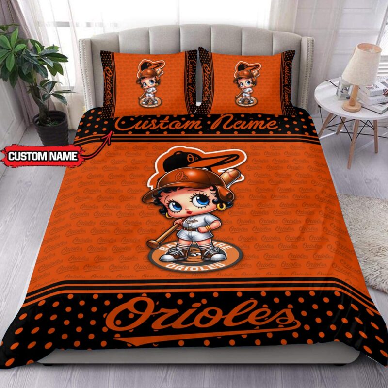 MLB Baltimore Orioles Bedding Set Betty Boop Baseball Bedding Set