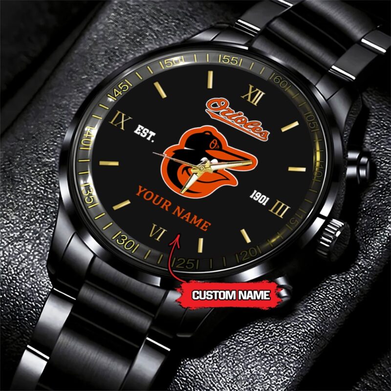 MLB Baltimore Orioles Watch Baseball Game Time Custom Name Black Fashion Watch