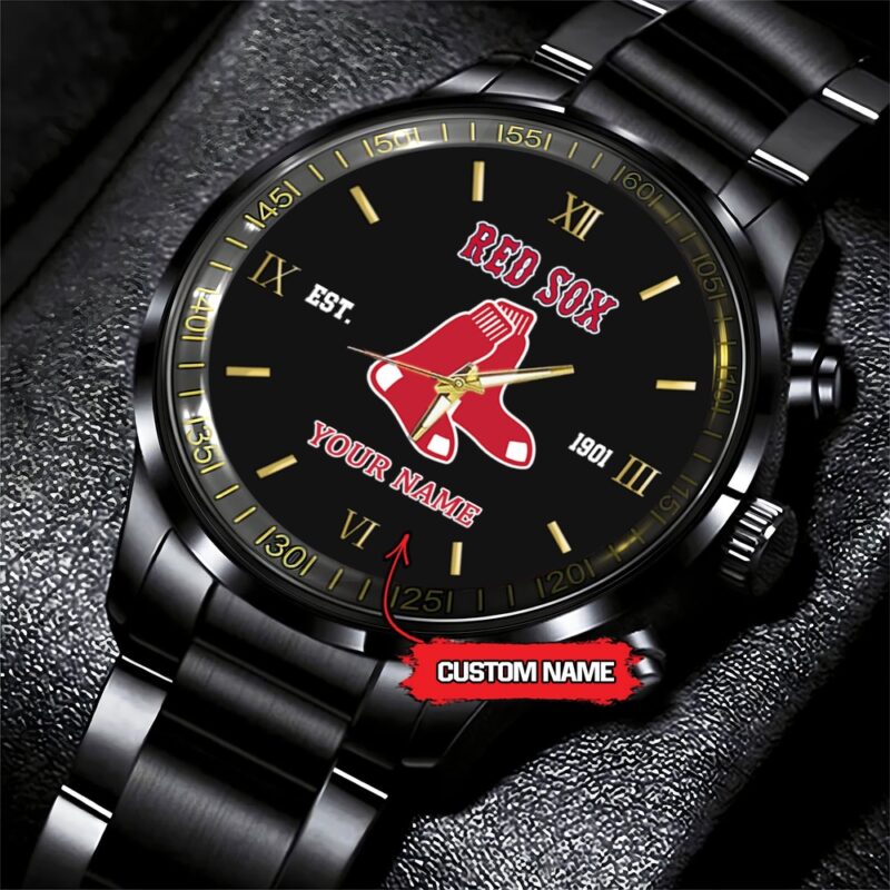 MLB Boston Red Sox Watch Baseball Game Time Custom Name Black Fashion Watch