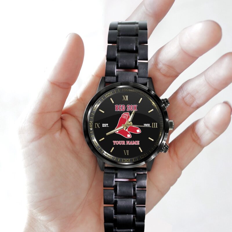 MLB Boston Red Sox Watch Baseball Game Time Custom Name Black Fashion Watch
