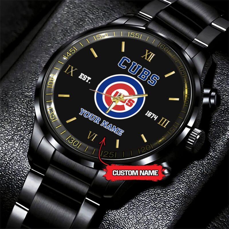 MLB Chicago Cubs Watch Baseball Game Time Custom Name Black Fashion Watch