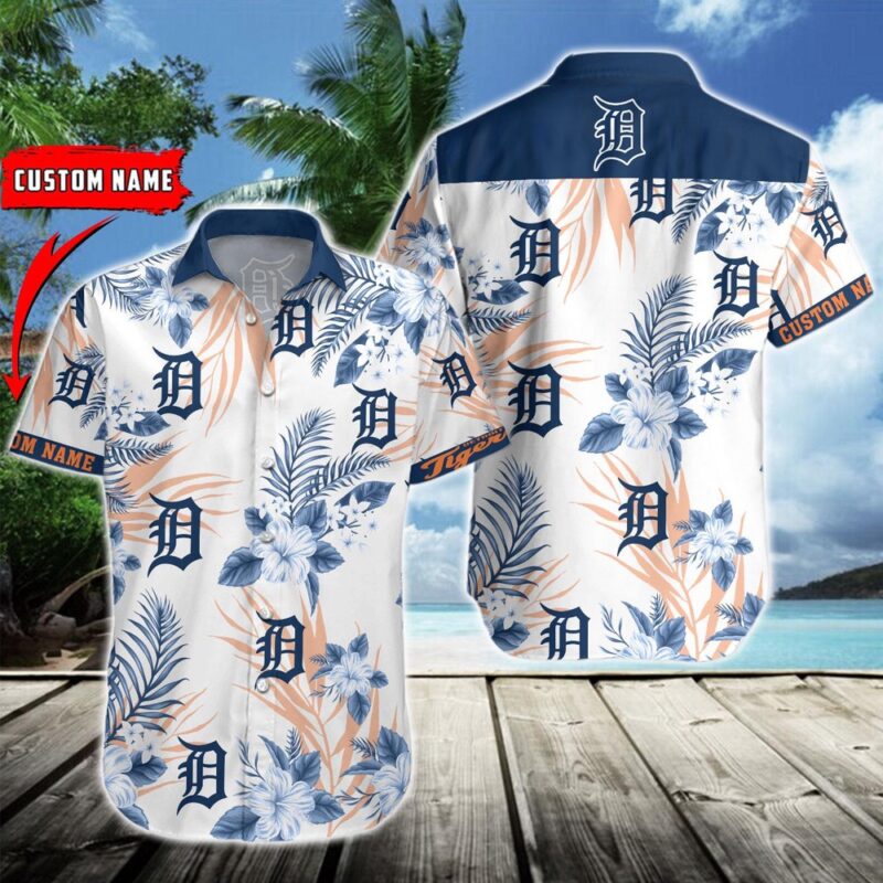 MLB Detroit Tigers Hawaiian Shirt Flower Baseball Aloha Shirt