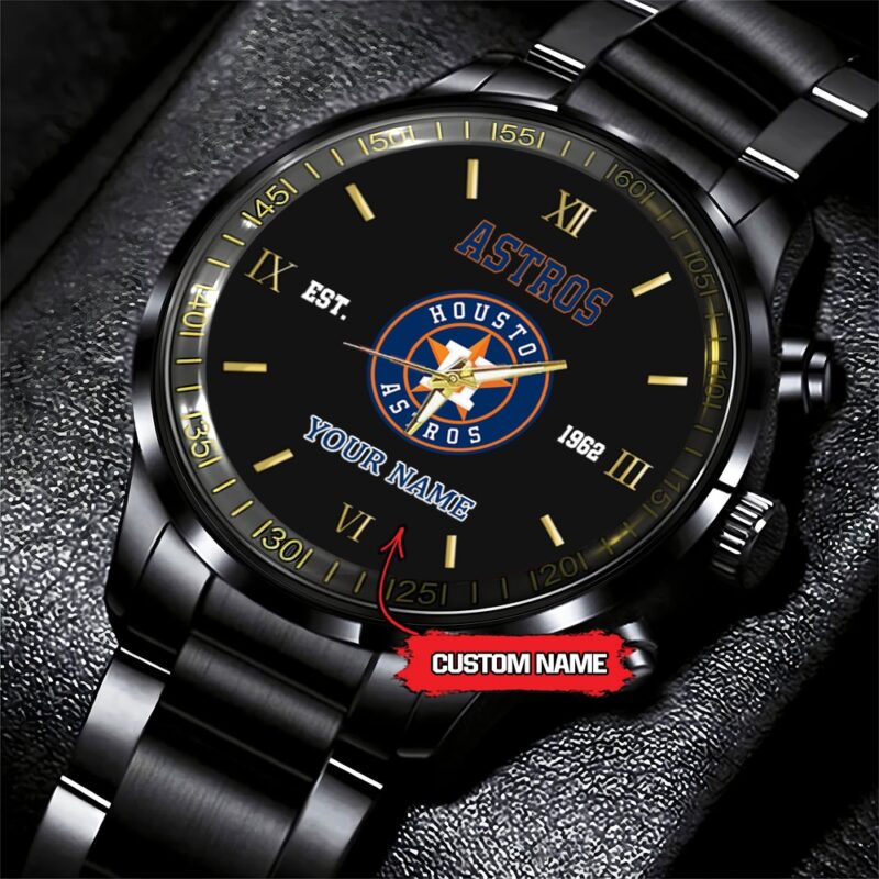 MLB Houston Astros Watch Baseball Game Time Custom Name Black Fashion Watch