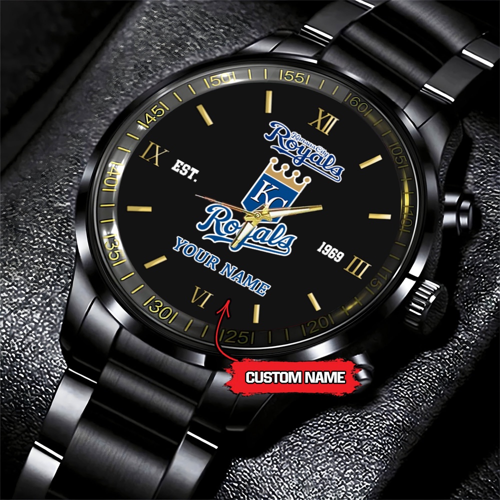 MLB Kansas City Royals Watch Baseball Game Time Custom Name Black Fashion Watch