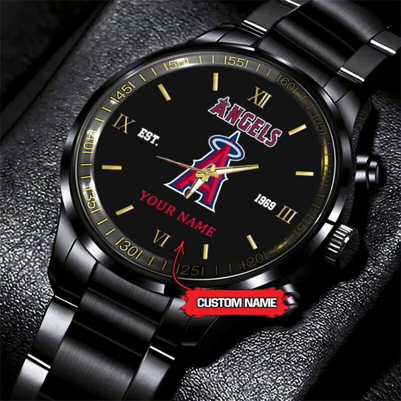 MLB Los Angeles Angels Watch Baseball Game Time Custom Name Black Fashion Watch