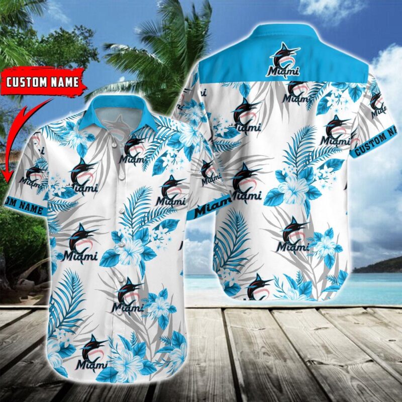 MLB Miami Marlins Hawaiian Shirt Flower Baseball Aloha Shirt