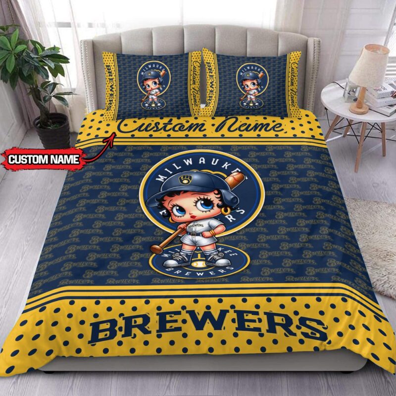 MLB Milwaukee Brewers Bedding Set Betty Boop Baseball Bedding Set