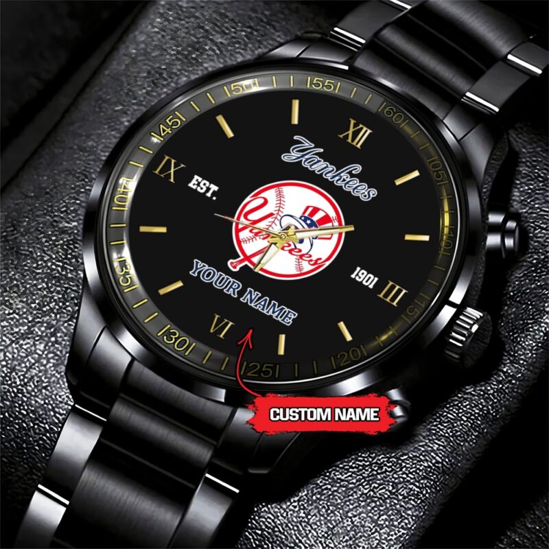 MLB New York Yankees Watch Baseball Game Time Custom Name Black Fashion Watch