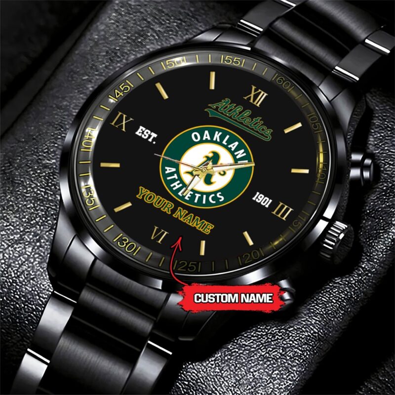 MLB Oakland Athletics Watch Baseball Game Time Custom Name Black Fashion Watch