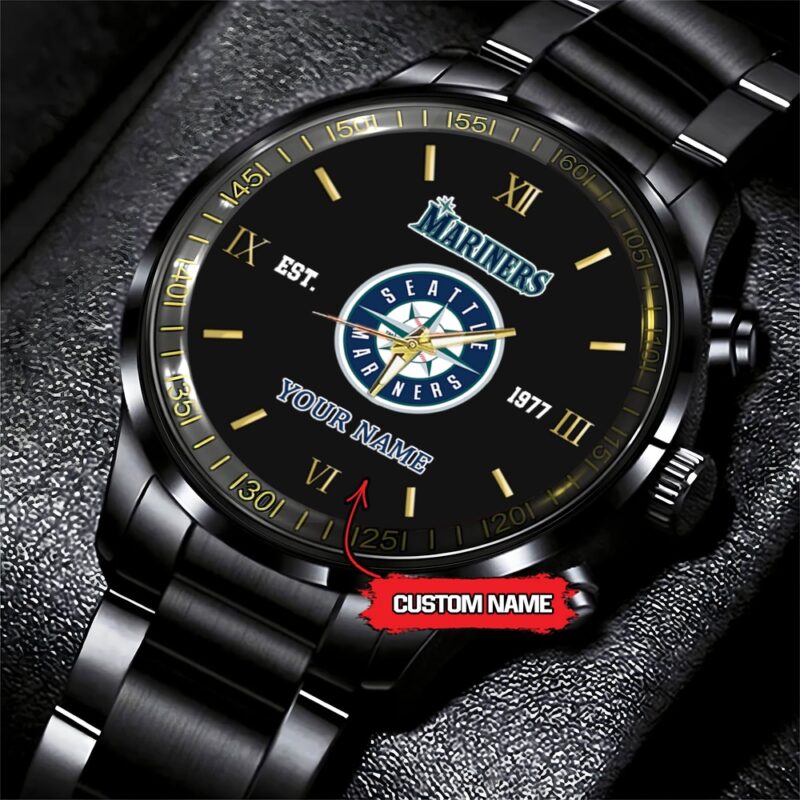 MLB Seattle Mariners Watch Baseball Game Time Custom Name Black Fashion Watch