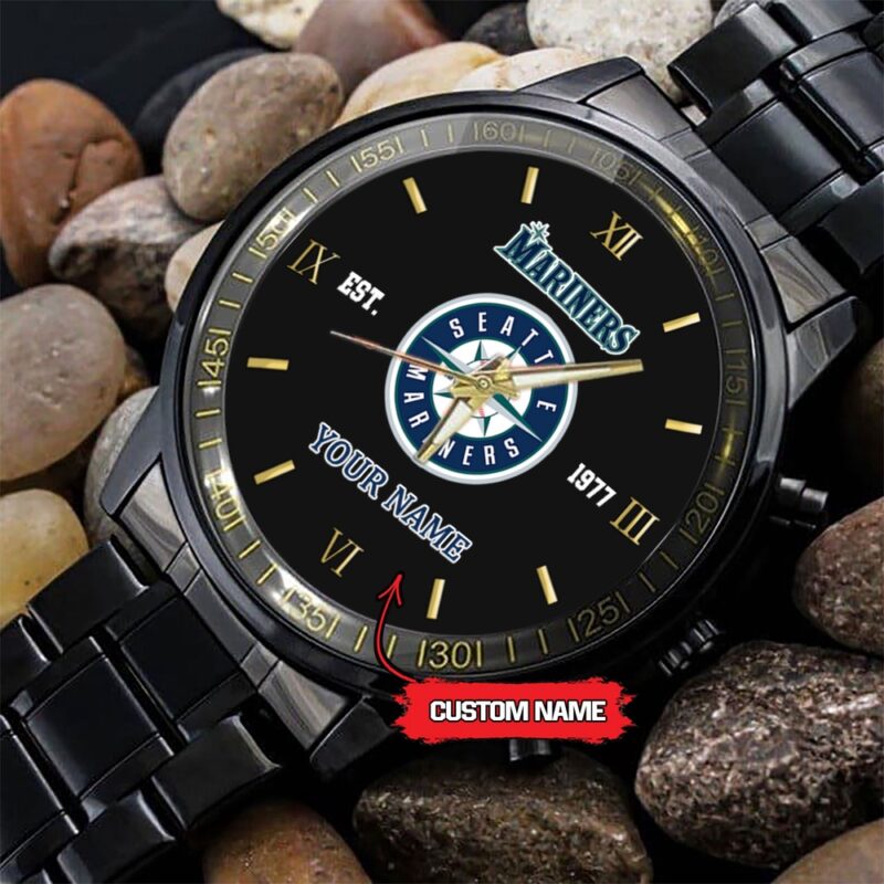 MLB Seattle Mariners Watch Baseball Game Time Custom Name Black Fashion Watch