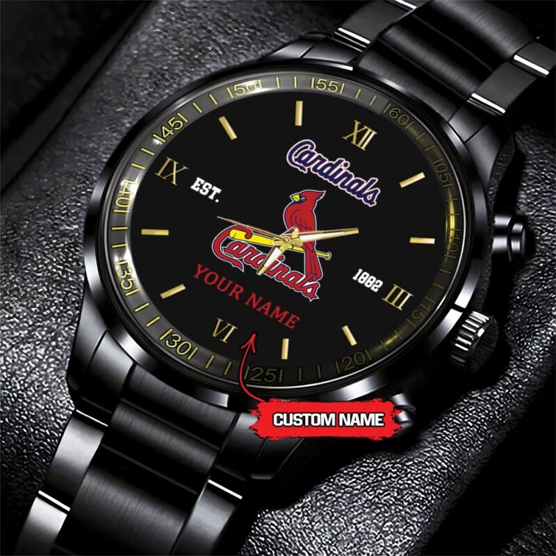 MLB St. Louis Cardinals Watch Baseball Game Time Custom Name Black Fashion Watch