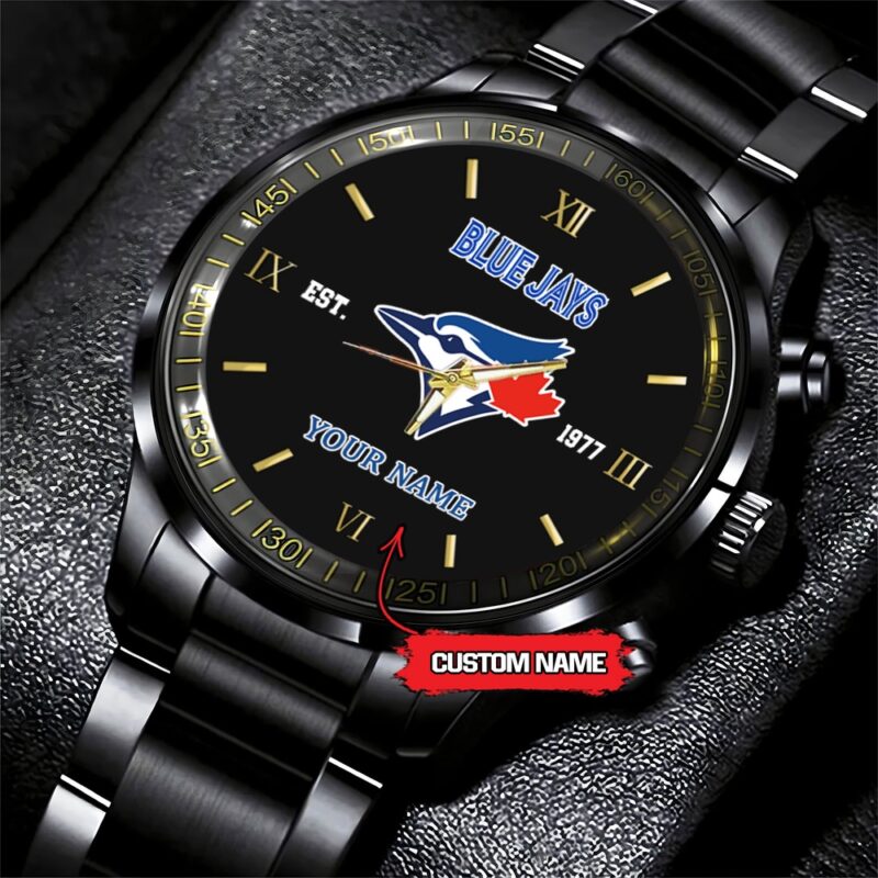 MLB Toronto Blue Jays Watch Baseball Game Time Custom Name Black Fashion Watch