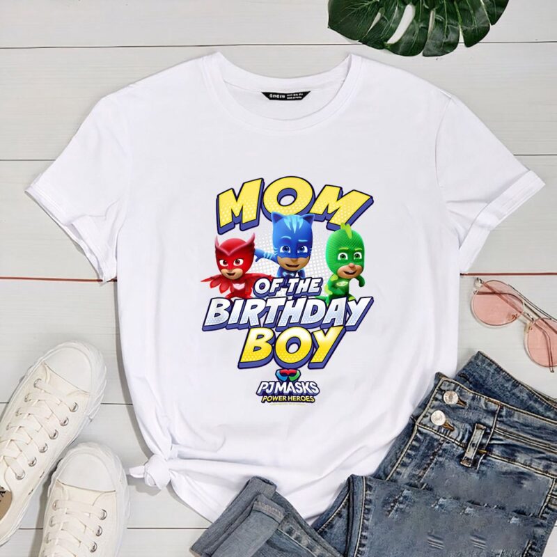 PJ Masks Group Shot Mom Of The Birthday Boy Logo T Shirt