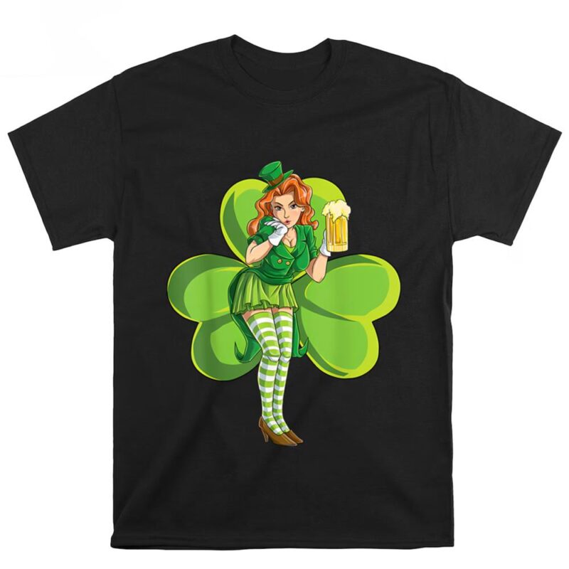 St Patricks Day Sexy Leprechaun Redhead Women Lady Shamrock T Shirt