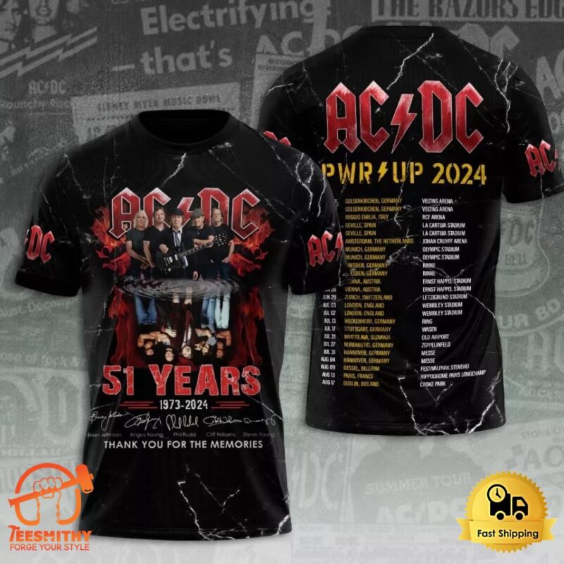 ACDC Pwr Up World Tour 2024 Shirts Metal Rock Band 3D T-Shirt